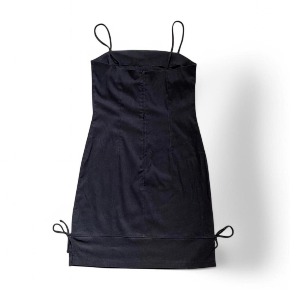 Vintage Y2K Charlotte Russe Dress L Black Slinky Side Tie Bodycon Goth Prom Slip - Picture 3 of 6
